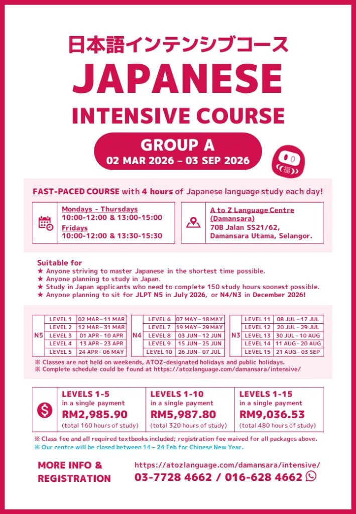 Japanese Intensive Course March Intake Poster