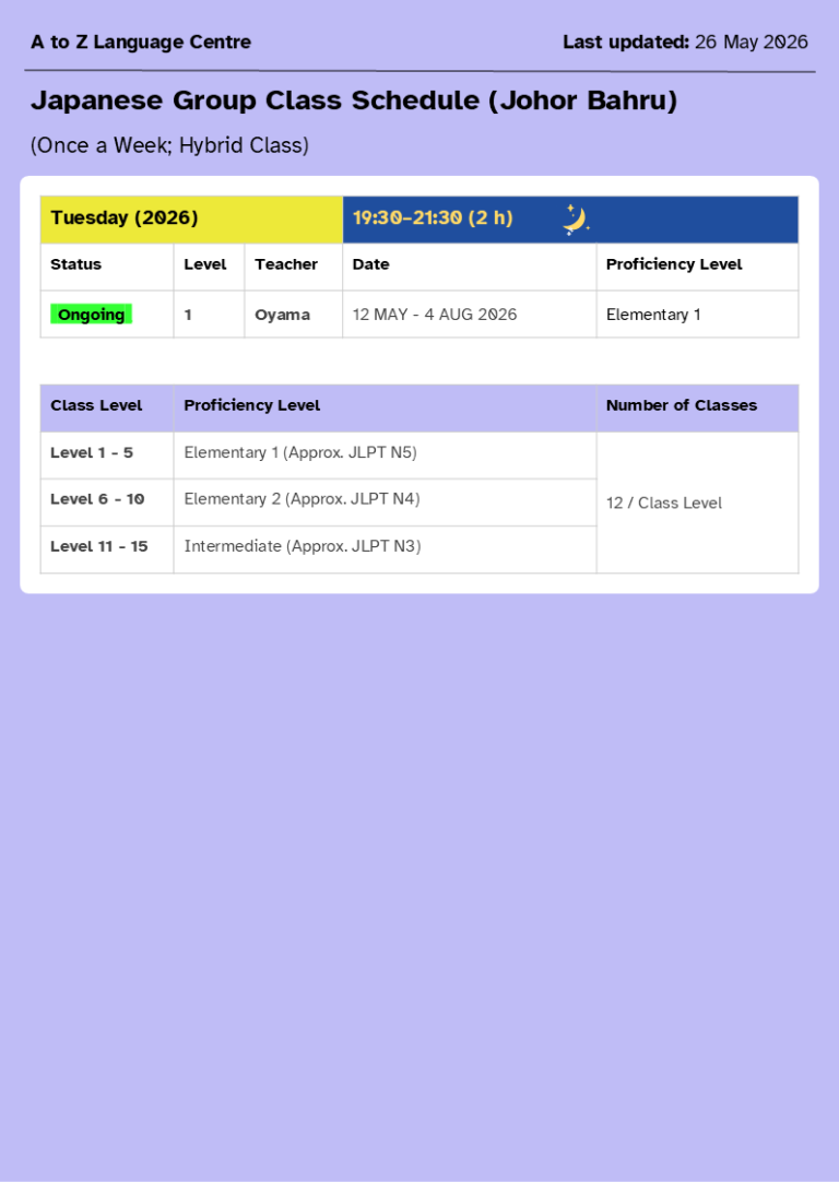 JB Group Class Schedule - MAY-A 2026